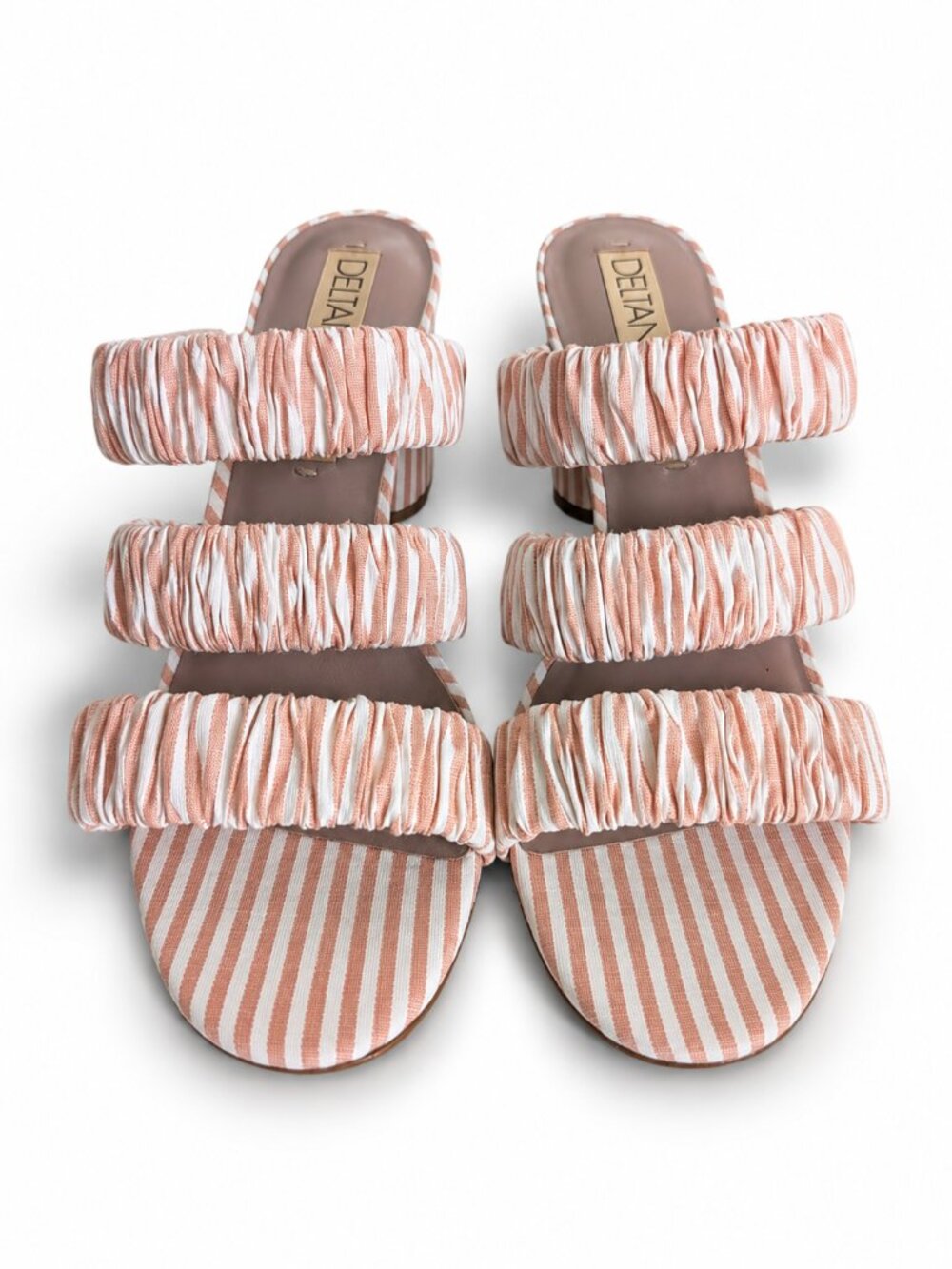 Deltan Ruched Stripe Block Heel Mule Sandals Size 7 New